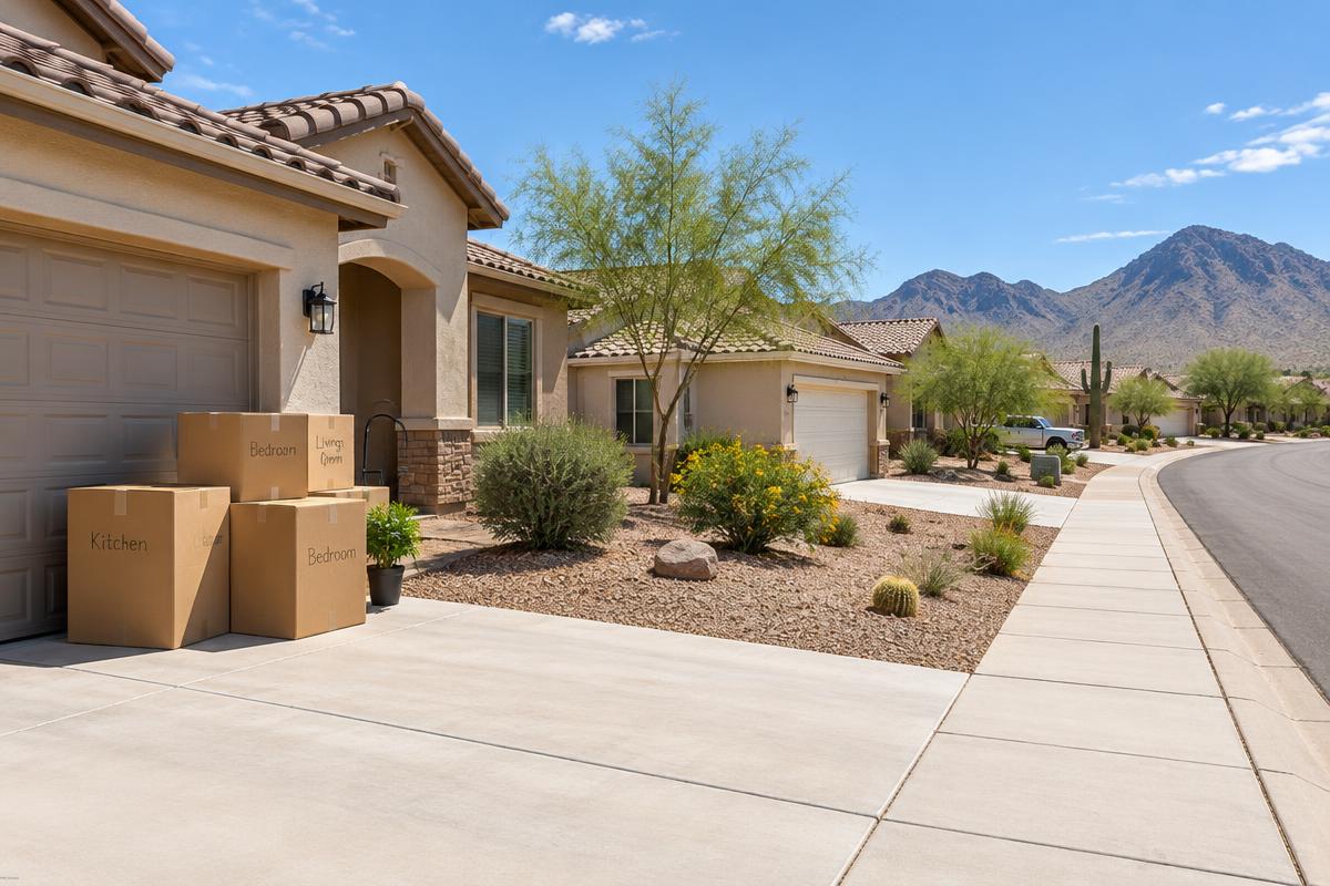 Arizona residential side yard with gravel and agave