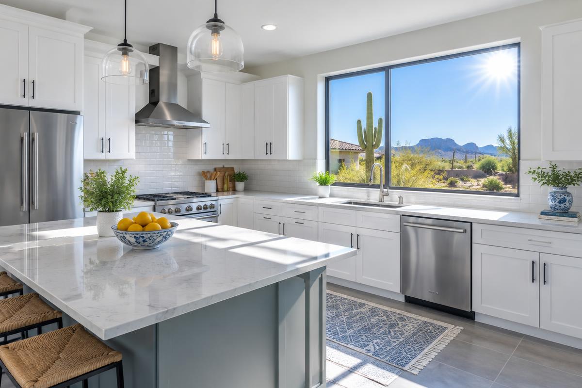 Arizona stucco home with desert landscaping